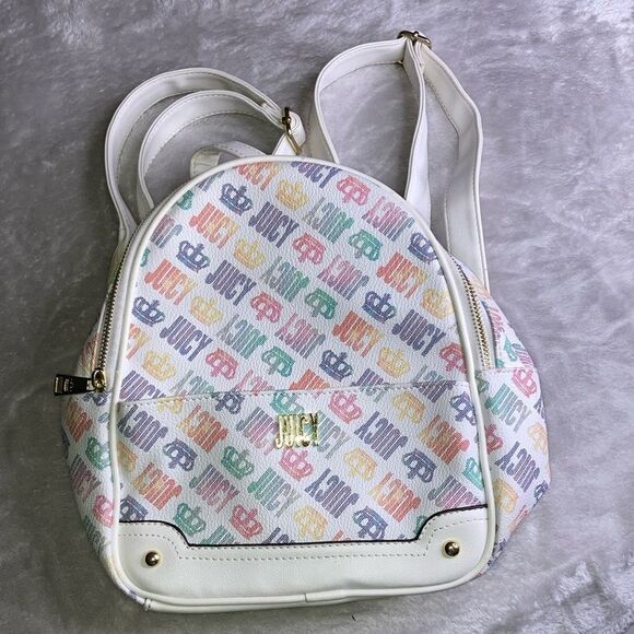 JUICY COUTURE Backpack Purse White Rainbow Monogram - Picture 1 of 11